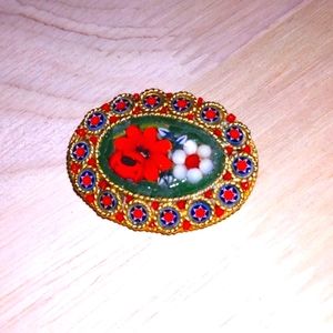Vtg. oval floral micro mosaic brooch